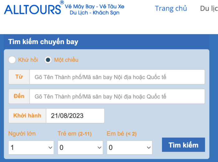 Bước 1: Điền đầy đủ thông tin vào ô tìm kiếm
