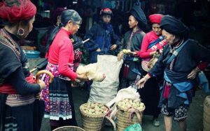 Những gùi hàng xuống chợ đơn giản chỉ là thứ quả táo,, mận hay con vịt, con gà