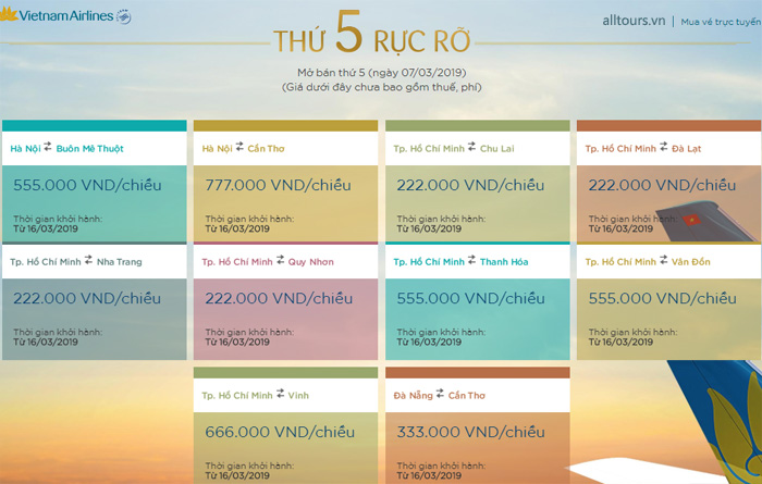 Khuyến mãi Vietnam Airlines Thứ 5 rực rỡ